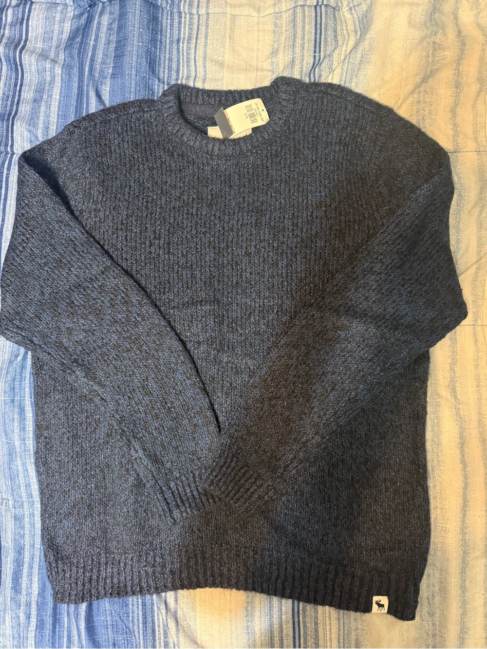 Abercrombie & Fitch Men's Heather Navy Crewneck Sweater